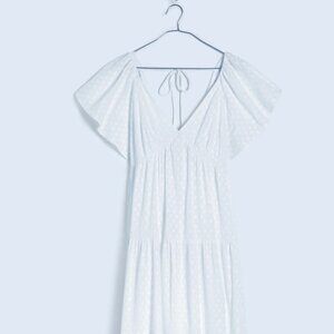 Madewell white tie-back dress with flutter sleeves